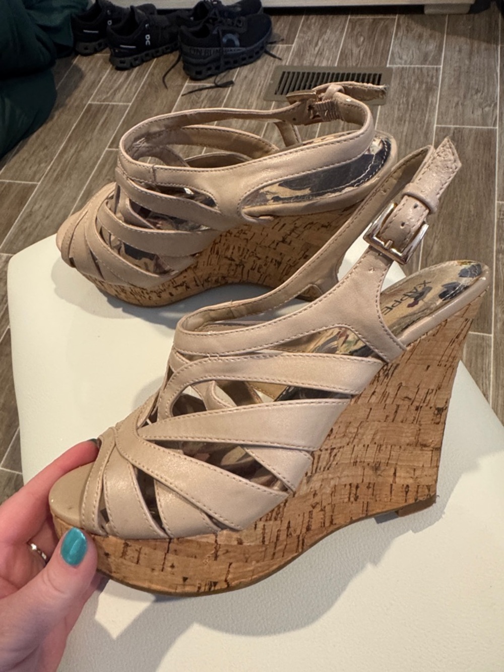 x-appeal Beige Strappy Cork Wedge Sandals